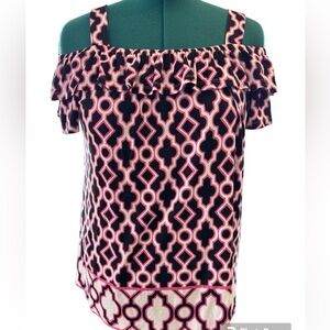 Euc sz large boho cold shoulder geometric top